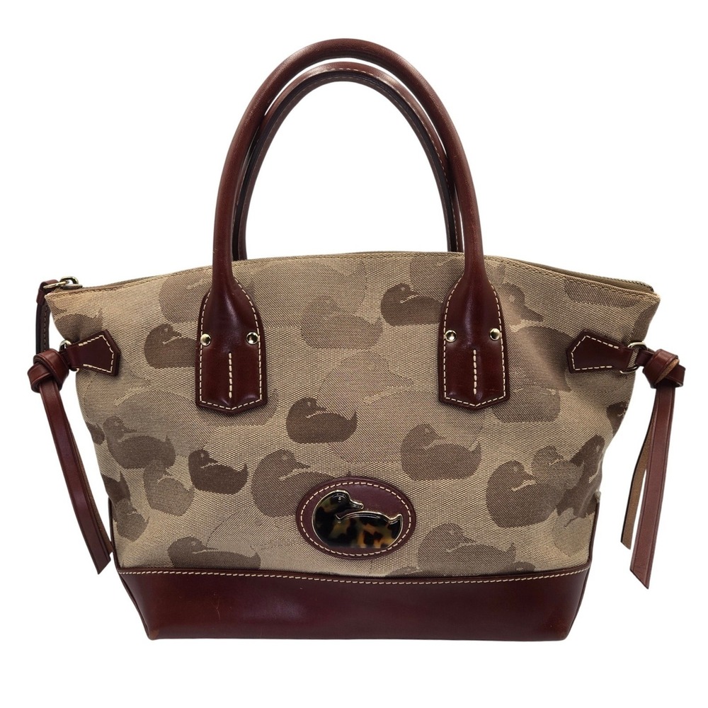 Dooney & Bourke Signature Duck Print Canvas Leather Trim Satchel Shoulder Bag